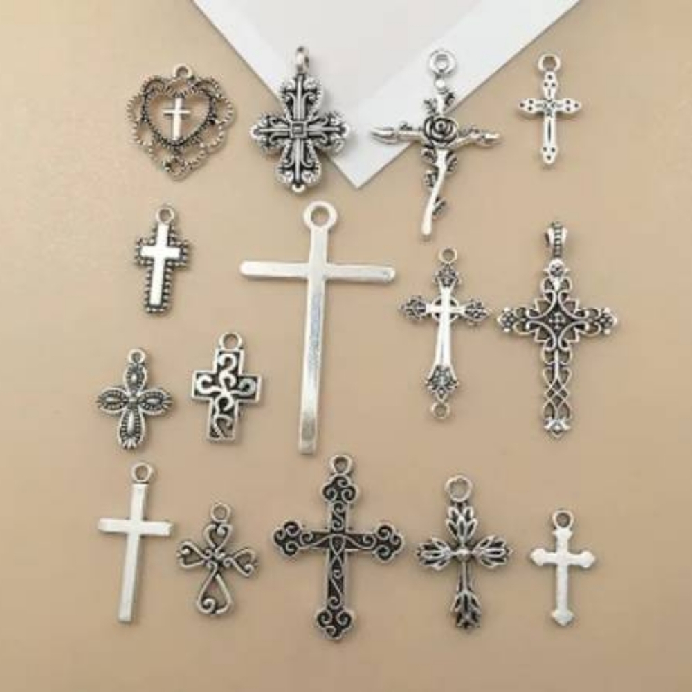 15 Piece Cross Pendant Lot NEW Charms For DIY